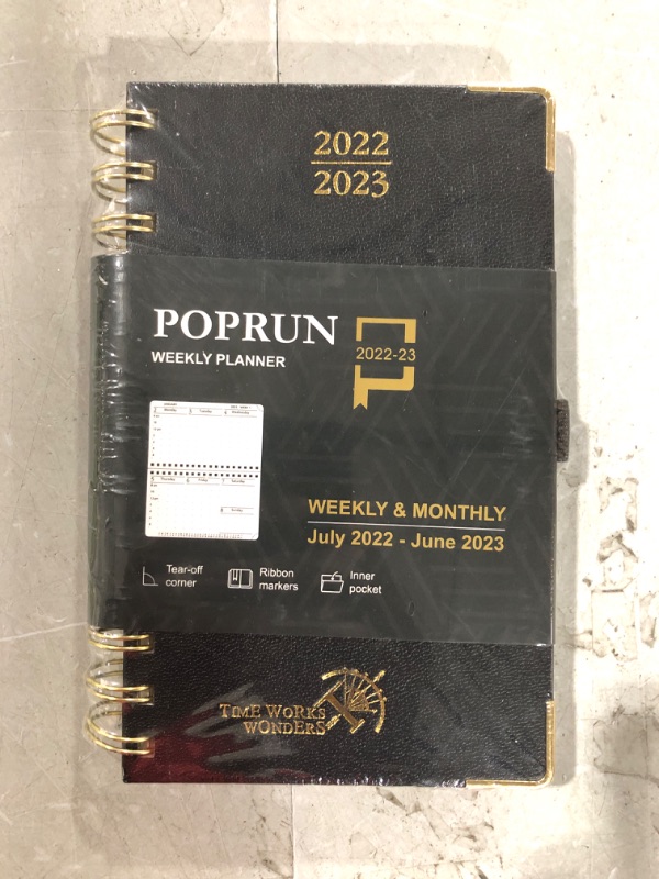 Photo 2 of POPRUN Academic Planner 2022-2023 Purse Size 4.25" x 6.75" - Small Planner July 2022 - June 2023 with Hourly Schedule & Vertical Weekly Layout, Monthly Calendars, Hardcover - Black Black Small-4.25 x 6.75