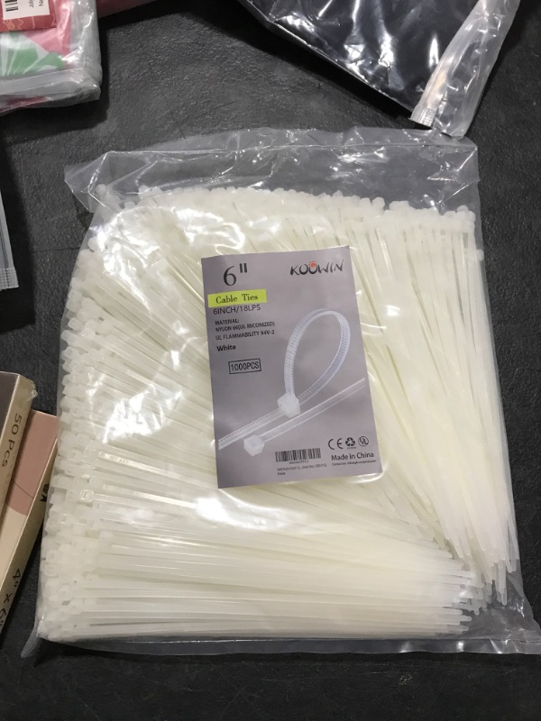 Photo 2 of 1000 Pack 6 Inch Bulk KOOWIN Nylon Plastic Cable Zip Ties Small Wire Wraps White 6 inch 18 lb (1000 pcs) White