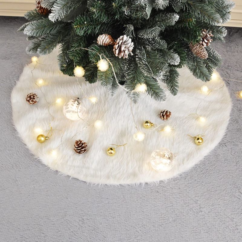 Photo 1 of Morofme Christmas Tree Skirt, 48 inch Snow White Faux Fur Xmas Plush Tree Skirt Holiday Tree Ornaments Winter Large Christmas Tree Mat for Holiday Party Christmas Tree Decorations (White 48'') B