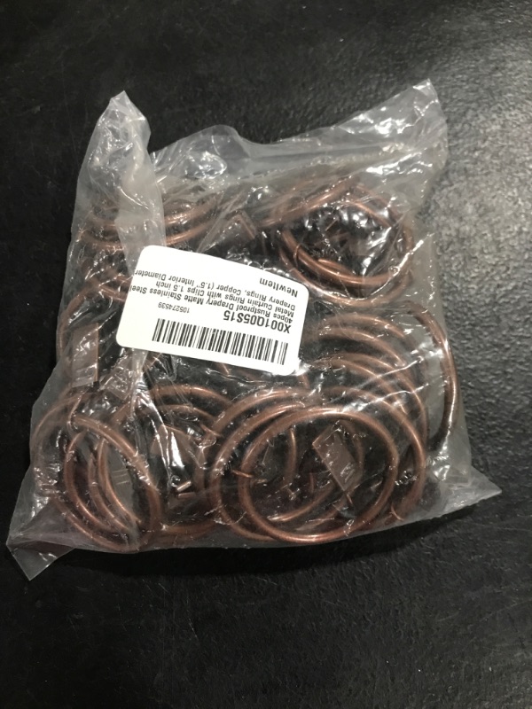 Photo 2 of 40pcs Rustproof Drapery Matte Stainless Steel Metal Curtain Rings with Clips 1.5 inch Drapery Rings, Copper (1.5" Interior Diameter) Copper 1.5''-40Pack