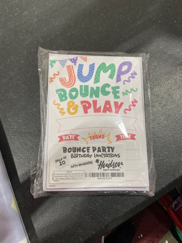 Photo 2 of Trampoline Party Invitations with Envelopes - (Pack of 20) - Bounce Invitations for Boys, Girls, Children, Toddlers and More. Trampoline Party Supplies. Fill in Style