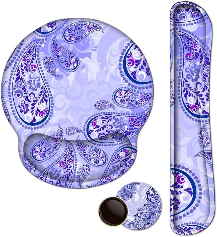 Photo 1 of iVeze Keyboard Wrist Rest Pad and Mouse pad with Wrist Rest Support Set, Non Slip Base Wrist Support Mousepads with Ergonomic Comfy Gel Memory Foam for Home Office Efficient Working?Purple Paisley)
