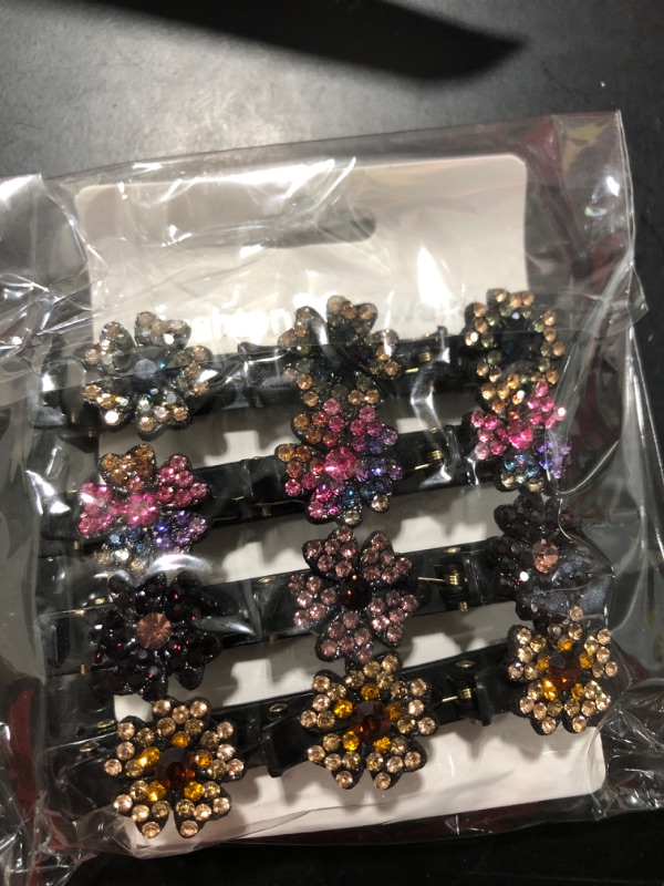 Photo 2 of 4 Pcs Sparkling Crystal Stone Braid Hair Clips, Fancy Flower Decorative Hairpin Duckbill Hair Barrettes with 3 Small Clips Braided Hair Clip Accessories...
