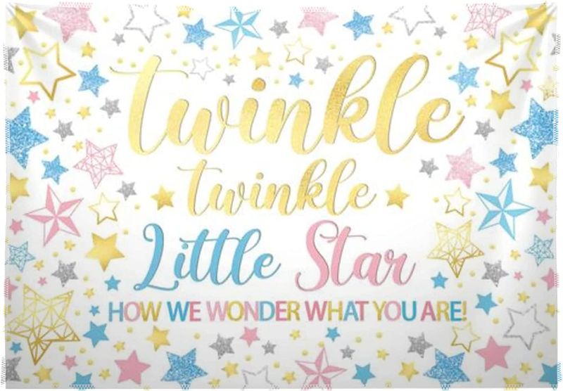 Photo 1 of 68x45inch Twinkle Twinkle Little Star Gender Reveal Backdrop Baby Shower He or She Boy Girl Party Decorations Pink Blue Supplies Photo Banner 