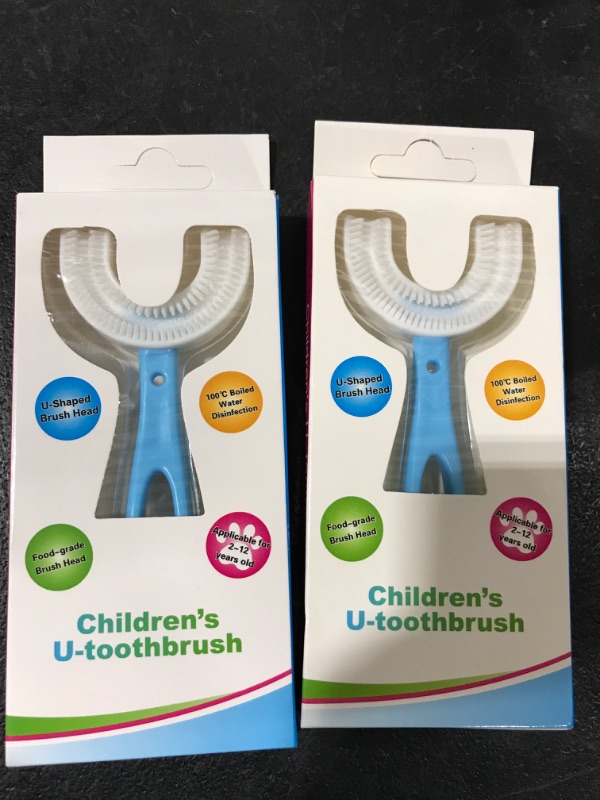 Photo 2 of Children's U Shaped Toothbrush (Ages 2-12), 360° Manual U Shaped Toothbrush for Kids, Kids/Children's Toothbrushes U Shape with Food Grade Soft Silicone Brush Head---2 PACK