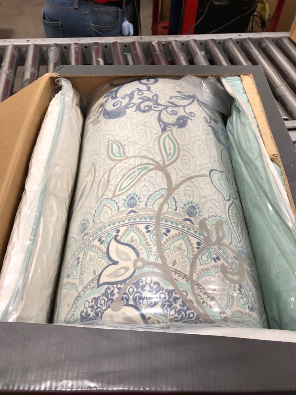 Photo 2 of Madison Park Reversible Cotton Comforter Season Set, Matching Bed Skirt, Decorative Pillows, King(104"x92"), Isla, Floral Medallion Blue 8 Piece Isla Floral Medallion Blue King(104"x92")