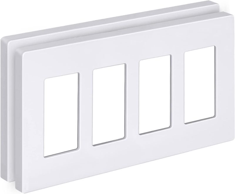 Photo 1 of 2 Pack  BESTTEN 4-Gang Screwless Wall Plate, USWP6 Snow White Series, Decorator Outlet Cover, H4.69” x L8.35”, for Light Switch, Dimmer, GFCI, USB Receptacle