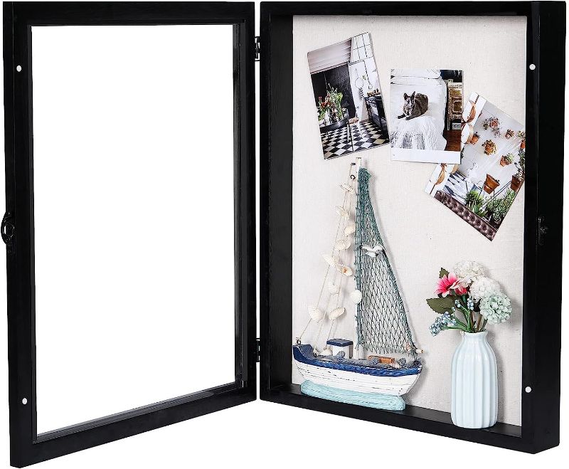 Photo 1 of 16x20 Shadow Box Display Case, Extra Large Shadow Box with Door and Metal Lock for Keepsake Photos Tickets Flowers Bouquet Memorial Items Collages (Black)