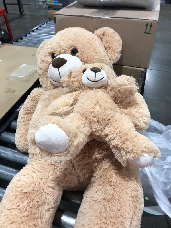 Photo 2 of Giant Teddy Bear Stuffed Animal Cute Mommy and Baby Bear Teddy Bear Baby Shower Plush Toy for Kids Boys Girls Great Gift for Christmas Valentines Day Party Decorations 40inch,Light Brown