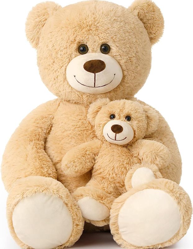 Photo 1 of Giant Teddy Bear Stuffed Animal Cute Mommy and Baby Bear Teddy Bear Baby Shower Plush Toy for Kids Boys Girls Great Gift for Christmas Valentines Day Party Decorations 40inch,Light Brown