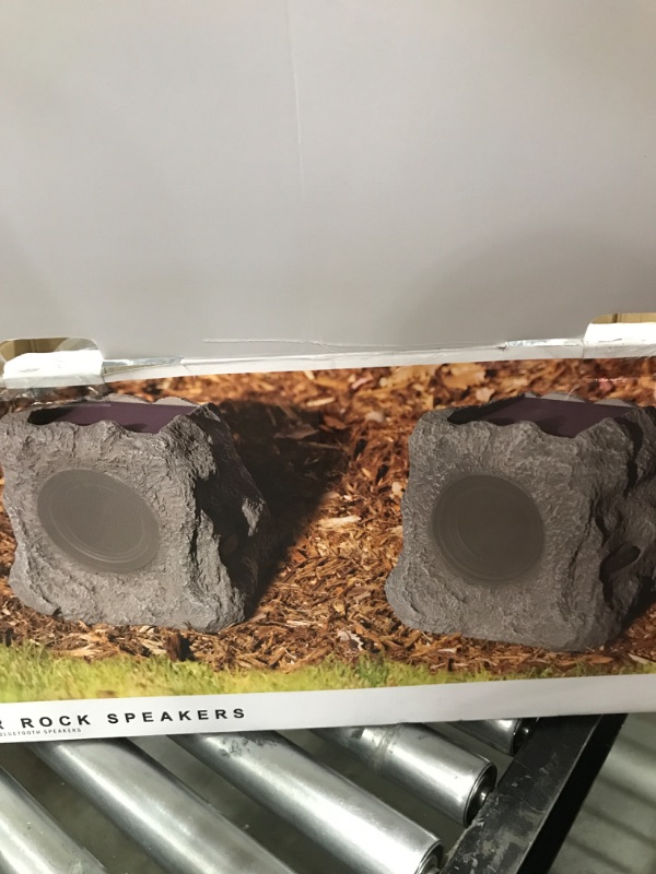 Photo 2 of Innovative Technology Outdoor Rock Speaker Pair - Wireless Bluetooth Speakers for Garden, Patio, Waterproof, Built for all Seasons & Solar Powered with Rechargeable Battery, Music Streaming - Charcoal