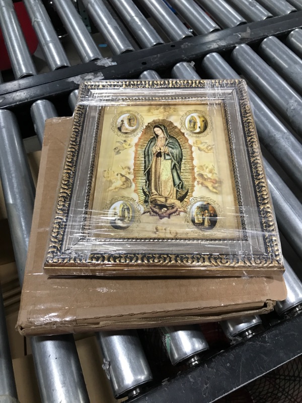 Photo 2 of MEXICANDOO Our Lady of Guadalupe Mexican Framed Print (Cuadro Mexicano de la Virgen de Guadalupe) 11x13 inch with Golden and Silver Plated Finish Catholic Religious Wall Art Decoration for Home and Office (Apparitions)