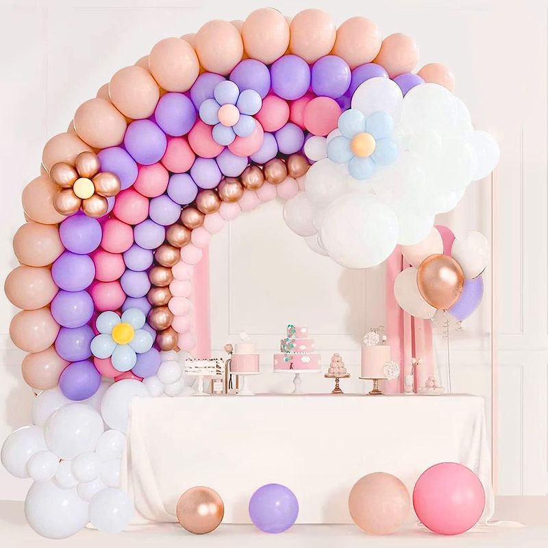 Photo 1 of 
Pastel Rainbow Balloon Arch Garland Kit with Cloud Daisy Balloons Orange Purple Pink White Gold Metal Balloons for Baby Shower Boy Girl Birthday Gender...