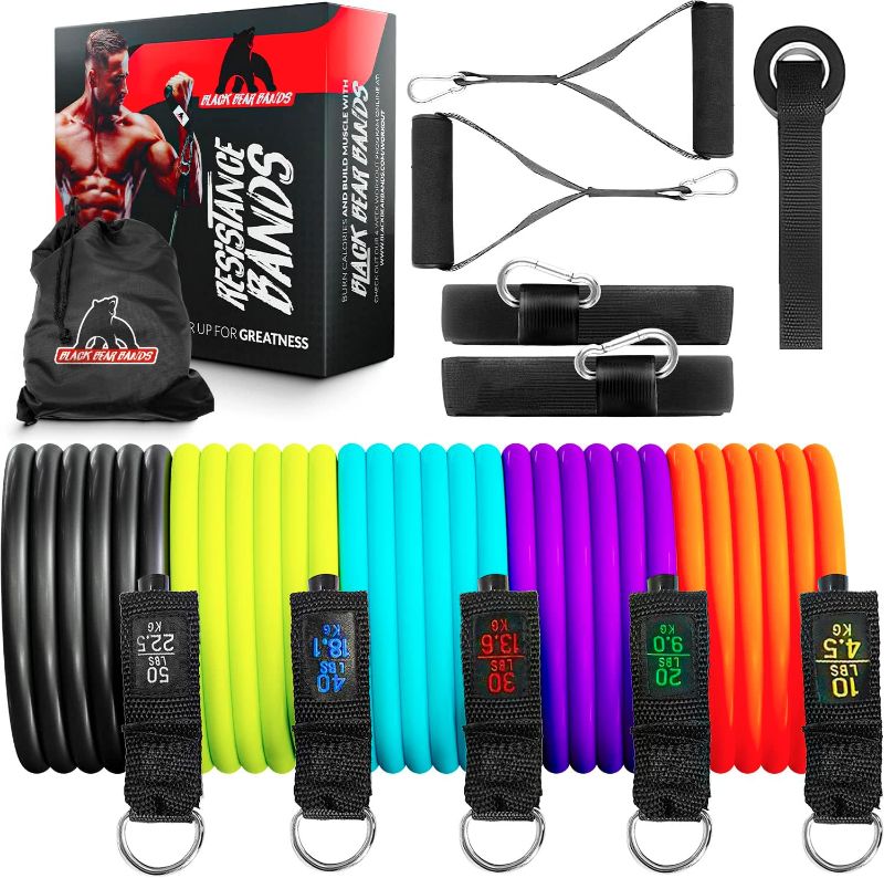 Photo 1 of Resistance Band Set | Resistance Bands with Handles Space Rubber Technology - Resistance Exercise Band Set Ultra Durable Home Gym Bands | Up to 150 LBS Tension - Door & Floor Anchor Included