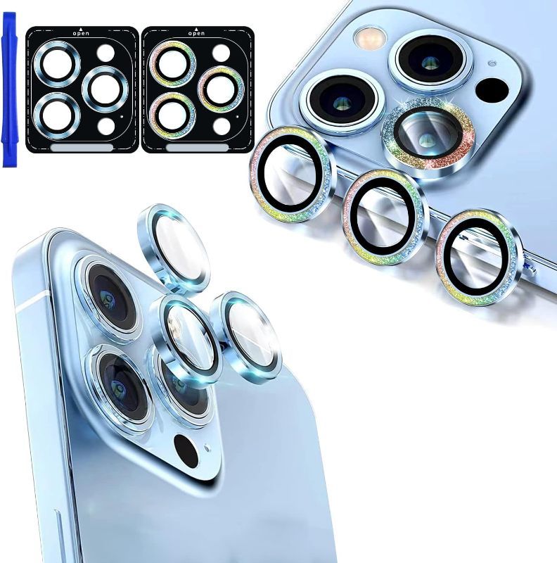 Photo 1 of 2 PACK*** Ferilinso [3+3 Pack] for iPhone 14 Pro & iPhone 14 Pro Max Camera Lens Protector Accessories Camera Cover Titanium Alloy-Space Metal Protection Mounting Base Case Friendly (Sierra Blue/Sparkle Blue)