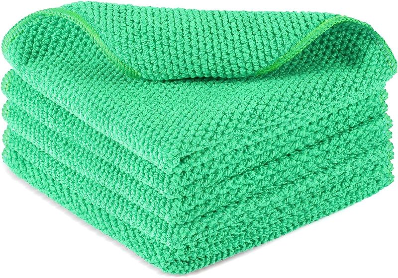 Photo 1 of Microfiber Dish Cloths for Kitchen - Cleaning Cloth Towels Set, Absorbent Glass House Extra Soft Household Wipes by DoriHom, Green, 5 Count (Pack of 1)