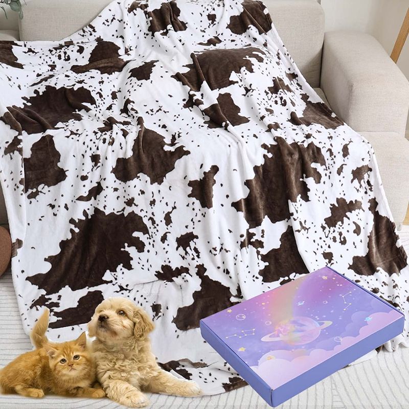 Photo 1 of Cow Print Blanket, Cozy Soft Flannel Fuzzy Cow Throw Blankets Gift for Mom Women, Warm Fleece Plush Lightweight Cow Blankets for Couch Sofa Bed Office, Cow Gifts for Adults Kids 50X60