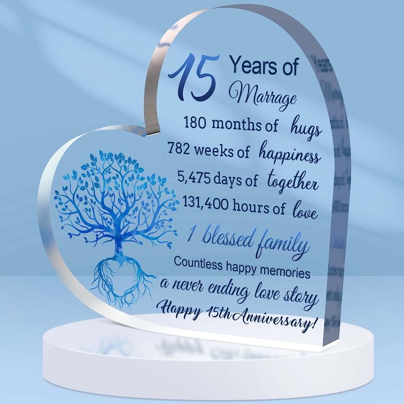 Photo 1 of 15th Anniversary Wedding Gifts 15th Anniversary Decorations Gifts for Parents Her Wife Husband Marriage Keepsake Acrylic Heart Anniversary Decoration Gift for Couple Friends Women Man Wedding Supplies
