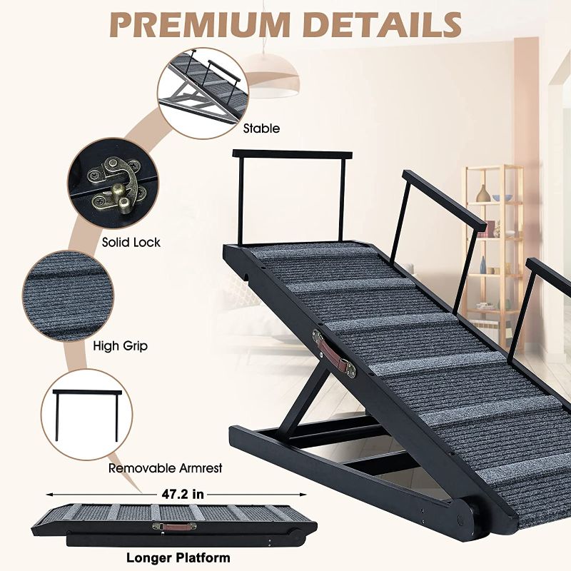 Photo 1 of Adjustable Pet Ramp for Dogs and Cats: for Couch or Bed with Safety Rails & Handle, Non-Slip Mat - 40" Long and Adjustable from 14” to 25” - Rated for 200LBS - Great for Small and Older Animals
