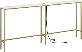 Photo 1 of  SONGXIN 70.9 Inch Console Table with Power Outlet,Modern Narrow Long Sofa Table Behind Couch,Skinny Entry Table with Gold Metal Frame for Entryway,Living Room, Hallway,Marble White