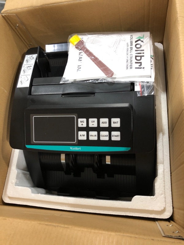 Photo 2 of Kolibri Money Counter Machine - 1,500 bills per min, advanced counterfeit detection, set up in minutes, Add and Batch Modes, Cash Counter with LCD Display,3-year warranty - 24/7 US customer support Pack of 1