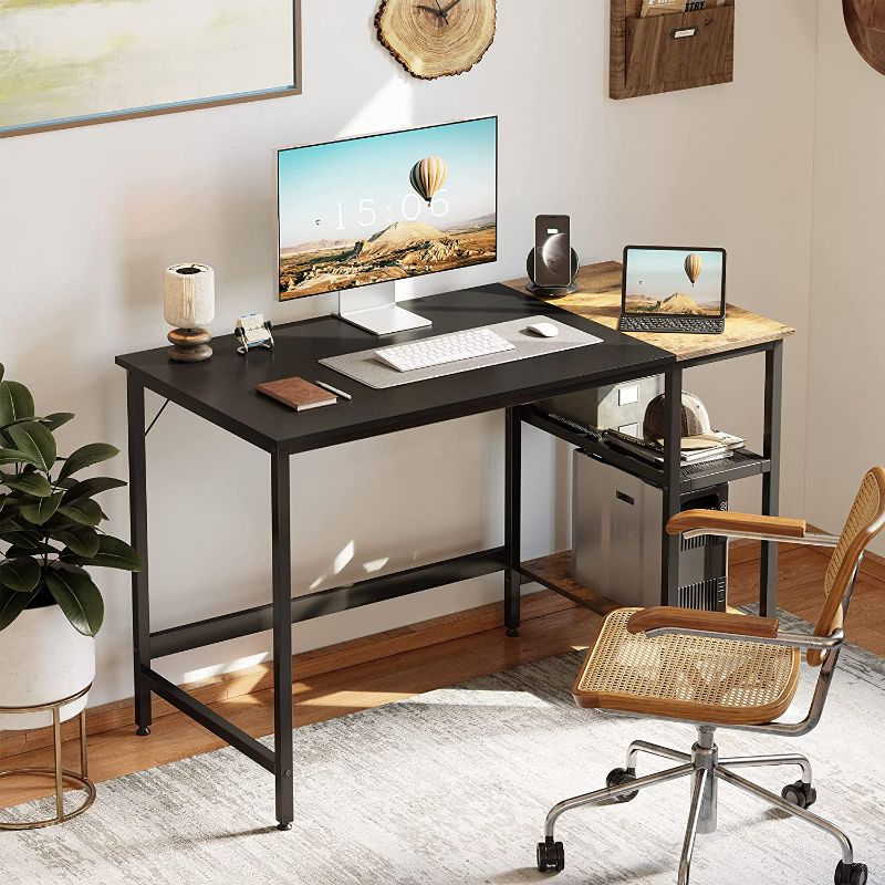 Photo 1 of CubiCubi Computer Home Office Desk, 63 Inch Small Desk Study Writing Table with Storage Shelves, Modern Simple PC Desk with Splice Board, Black Brown Finish
