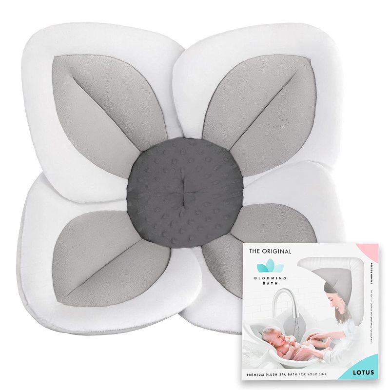 Photo 1 of Blooming Bath Lotus Baby Bath Seat - Plush Minky Baby Sink Bathtub Cushion - The Original Washer-Safe Flower Seat for Newborns - Gray/Dark Gray 