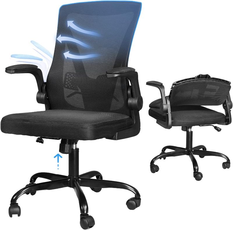 Photo 1 of DualThunder Desk Chairs with Wheels, Ergonomic Office Chair Mesh Office Chair Back Support and Flip-up Arms for Adults, Executive Office Chair Swivel Task Chair, Foldable Office Desk Chair, Black 