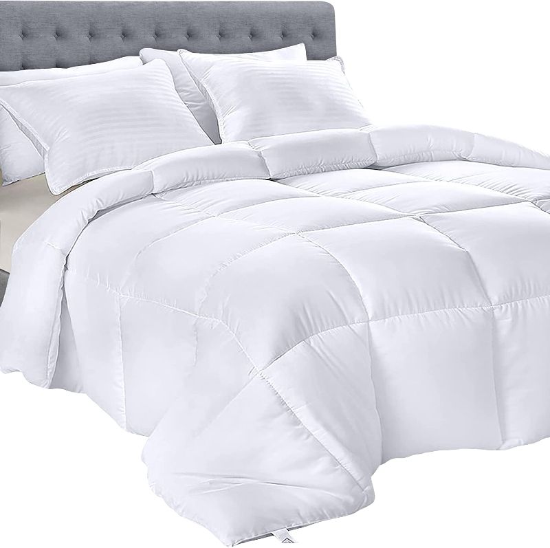 Photo 1 of  Comforter - All Season Comforters Queen Size - Plush Siliconized Fiberfill - White Bed Comforter - Box Stitched