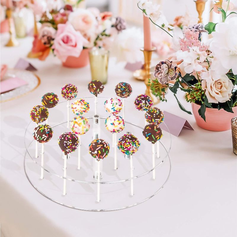 Photo 1 of 1 Piece Cake Pop Holder Acrylic Lollipop Holder 16 Hole Cake Pop Display Stand Lollipop Display Stand Round Candy Display Rack, Transparent
