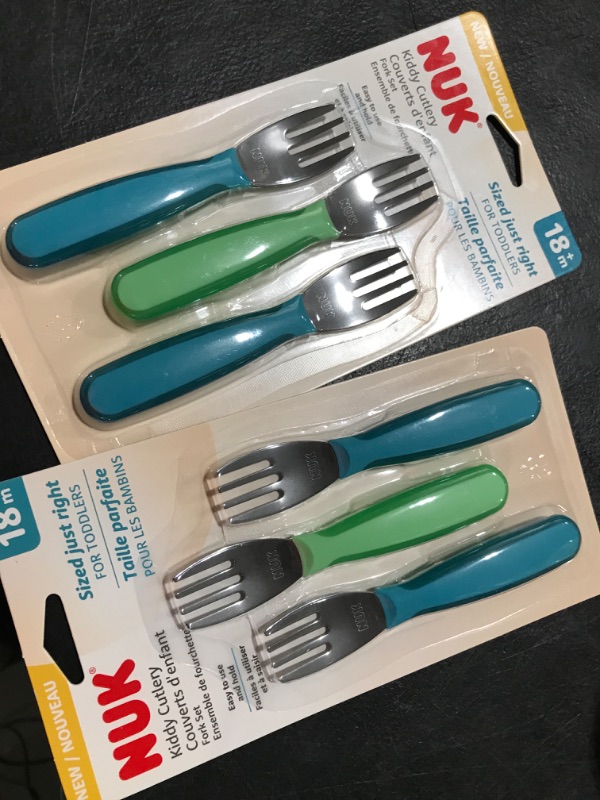 Photo 1 of 2 PACK NUK Kiddy Cutlery Forks, 3 Pack, 18+ Months Blue & Green