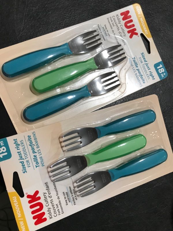 Photo 2 of 2 PACK NUK Kiddy Cutlery Forks, 3 Pack, 18+ Months Blue & Green