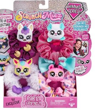 Photo 1 of Scrunchmiez 4 Pack Party Friendz Pack, 4 Exclusive That Magically Transform from Hair Scrunchie to Cute Plush Collectible Friend
