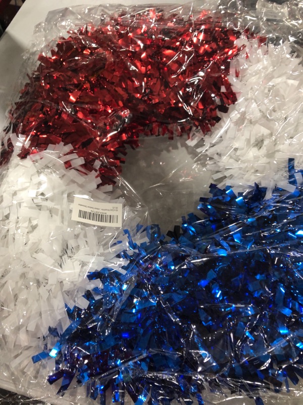 Photo 2 of 4th of July Wreath for Front Door, 20" Handmade Tinsel Patriotic Wreath Red Blue White Fourth of July Wreath for Independence Day Memorial Day Veterans Day Home Wall Porch Indoor Outdoor Decoration