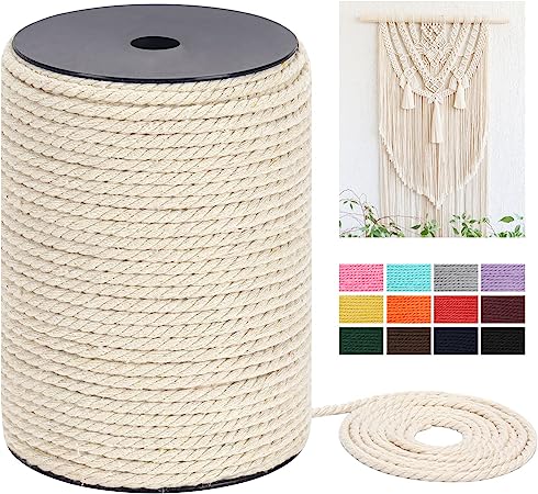 Photo 1 of Macrame Cord 3mm x 109Yards?328Feet, Natural Cotton Macrame Rope - 3 Strands Twisted Macrame Cotton Cord for Wall Hanging, Plant Hangers, Crafts, Gift Wrapping and Wedding Decorations
