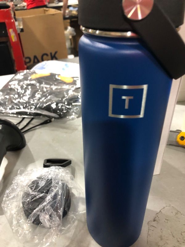 Photo 2 of TXMASEN 24 Oz Water Bottle for 2 Lids (Straw Lid) - Leak Proof, Vacuum Insulated Stainless Steel, Double Walled, Thermo Mug, Stainless Steel Insulated Water Flask, Blue 24 oz Twilight Blue