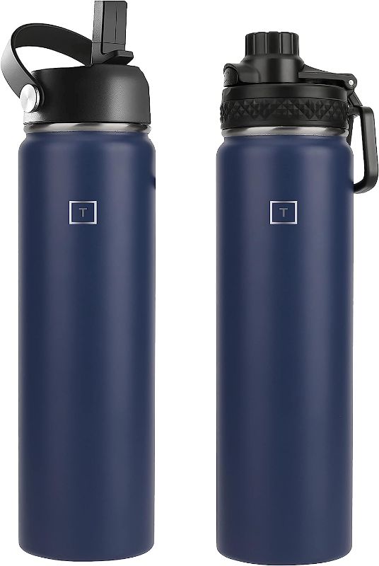 Photo 1 of TXMASEN 24 Oz Water Bottle for 2 Lids (Straw Lid) - Leak Proof, Vacuum Insulated Stainless Steel, Double Walled, Thermo Mug, Stainless Steel Insulated Water Flask, Blue 24 oz Twilight Blue