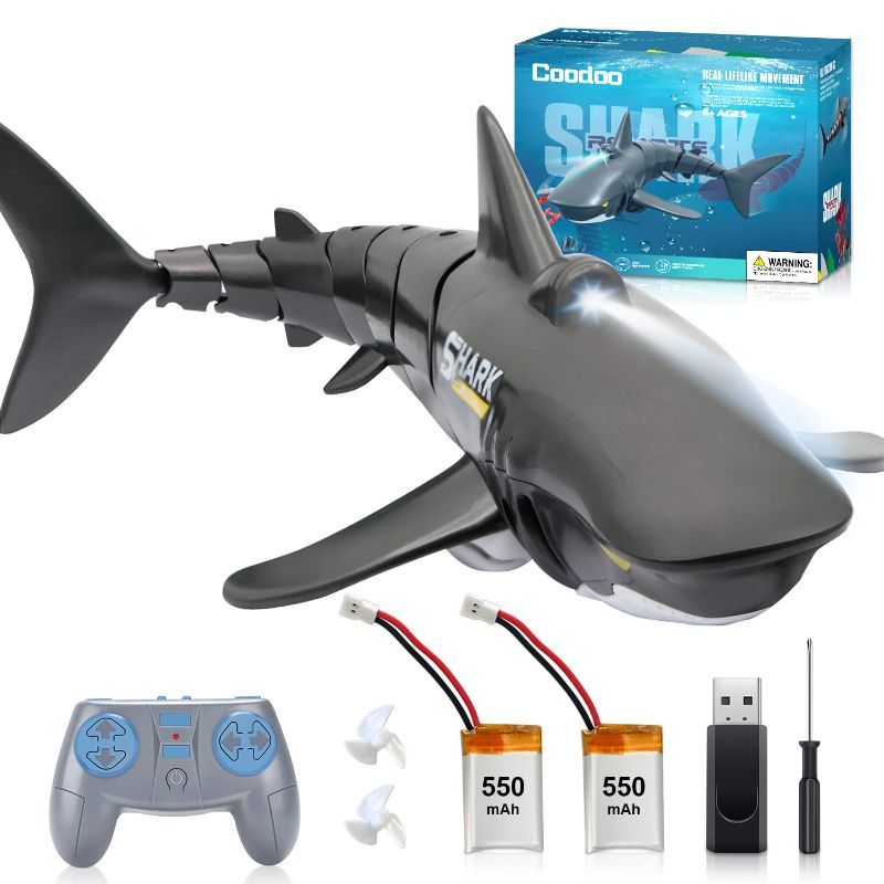 Photo 1 of 2.4G Remote Control Shark Toy 1:18 Scale High Simulation Shark Shark for Swimming Pool Bathroom Great Gift RC Boat Toys for 6+ Year Old Boys and Girls (with 2 Batteries)
