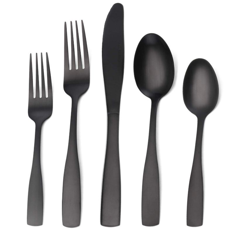 Photo 1 of Matte Black Silverware Set, Satin Finish 20-Piece Stainless Steel Flatware set, Tableware Cutlery Set Service for 4, Utensils for Kitchens, Dishwasher Safe
