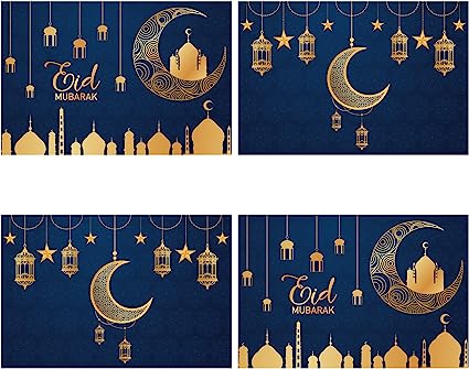 Photo 1 of 4 Pieces Eid Mubarak Placemats Ramadan Cotton & Burlap Place Mats for Dining Table Moon Lamp Table Mats Pads Eid Mubarak Party Placemats Table Decorations, 12 x 18 Inch
