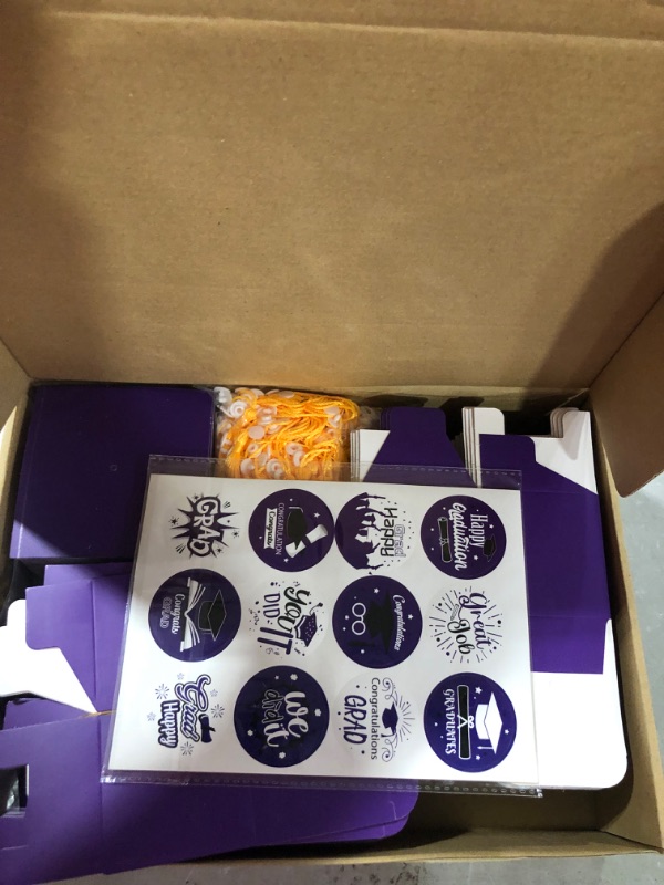 Photo 2 of 209 Pieces Graduation Gifts Box Set Including 100 Pcs Graduation Cap Boxes 100 Pcs Graduation Wristbands Class of 2023 Silicone Bracelets with 9 Stickers for 2023 Grad Party Favors (Purple)