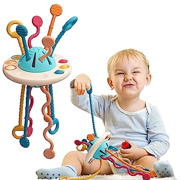 Photo 1 of Baby Toys Montessori,Silicone Pull String Interactive Toy,Educational Toys,Food-Grade Sensory STEM Teething Toys, Motor Skills,Tactile Stimulation,Gifts for Infants Toddlers Boys Girls
