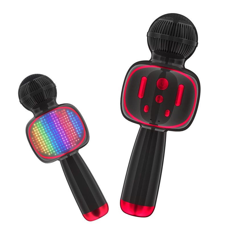 Photo 1 of BONAOK Karaoke Microphone for Kids, Toy Microphone with Lovely Stickers for Christmas Home Birthday Party, Fun Toys Gift with Magic Voices & Colorful LED Lights (V11L Black)