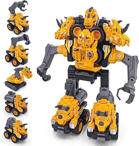 Photo 1 of amireed Car Toys for 3 4 5 6 7+ Year Old Boys, 5 in 1 Dinosaur Vehicle Transform into Robot, STEM Toys for Toddler, Friction Powered Cars Trucks, Gifts for Birthday, Children's Day 