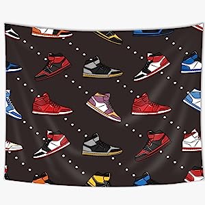 Photo 1 of SVBright Retro Basketball Shoes Tapestry 59Hx78W Inch Sneaker Decorations Party Sports Footwear Boys Men Red Black White Art Wall Hanging Bedroom Living Room Blanket Dorm Decor Fabric