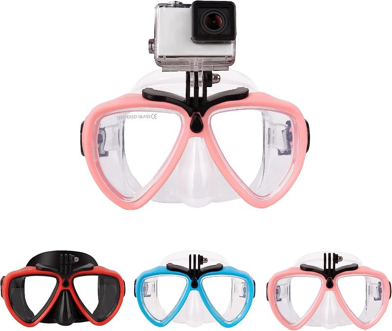 Photo 1 of OMGear Scuba Diving Mask with Camera Mount Low Volume Snorkeling Mask Anti-Fog Leak-Free Premium Silicone Dive Goggles with Neoprene Mask Strap for Freediving Spearfishing Swimming