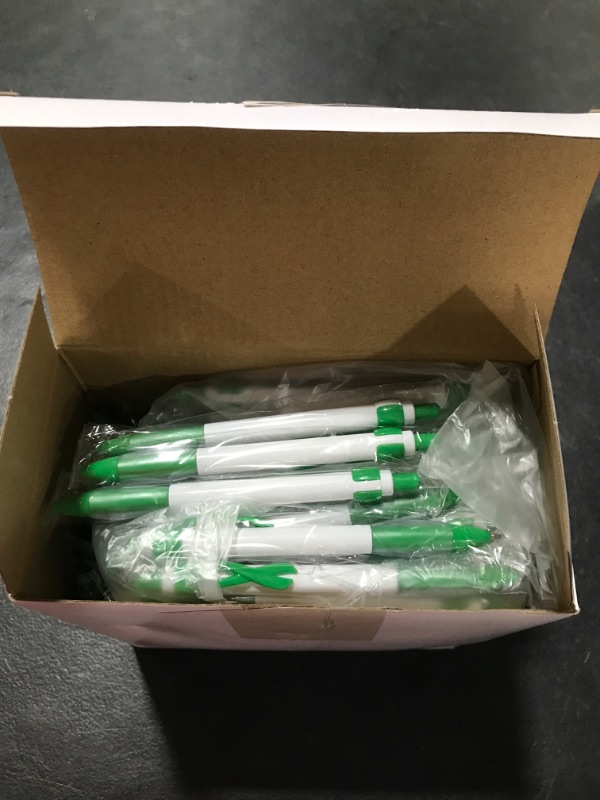 Photo 2 of Mental Health Awareness Retractable Pen Green Ribbon Liver Cancer Kidney Disease Awareness Black Ink Ballpoint Pen Bulk with Individual Packed for Charity Volunteers Activities Supplies (100 Pcs)