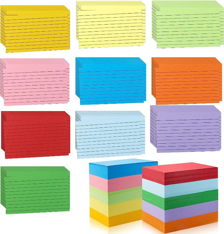 Photo 1 of 1200 Pieces Index Cards Ruled 3 x 5 Color Index Cards Bulk, Flash Cards, Study Cards, Note Cards for Learning School and Office Uses, 10 Colors 