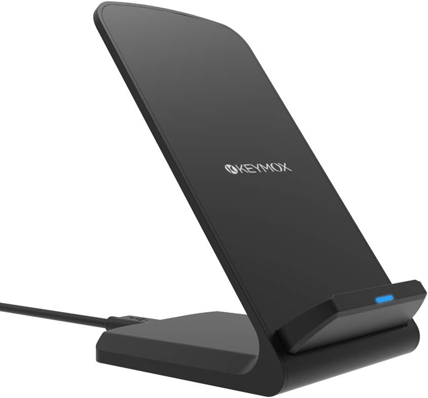 Photo 1 of Keymox Wireless Charger Stand 10W, Qi-Certified for iPhone 12 SE, 11, 11 Pro, 11 Pro Max, XR, Xs Max, XS, X, 8, 8 Plus, 10W Fast-Charging Galaxy S20 S10 S9 S8, Note 10 Note 9 (No AC Adapter)
