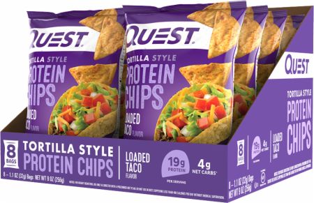 Photo 1 of  EXP - 2-10-22 - 50 BOXES - PLEASE READ - EXP - 2-10-22 - Tortilla Style Protein Chips Loaded Taco 12 Bags - Chips & Cereals Quest Nutrition - AS IS - ITEM IS ON A PALLET & NEEDS TO BE PICKED UP WITH A TRUCK OR TRAILER 
